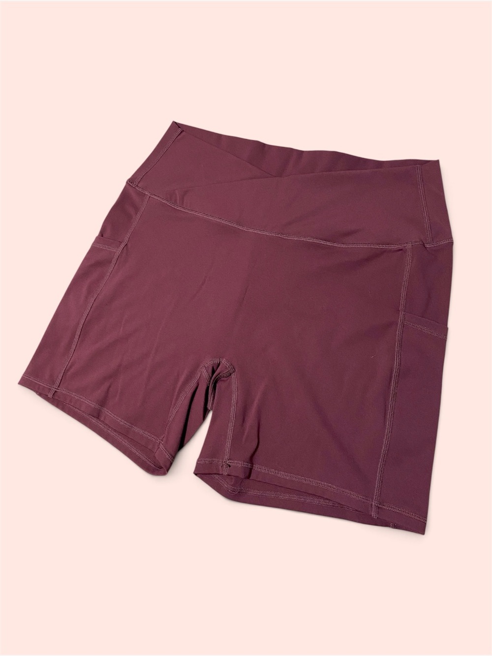 Deep Plum Crossover Biker Shorts w Pockets
